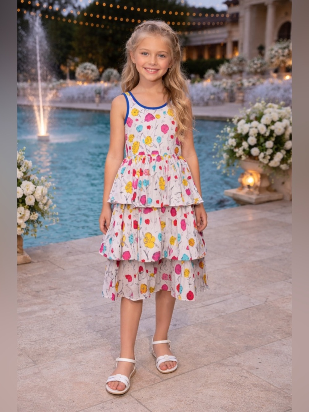 Marni White Tiered Dress with Multicolor Floral Print NWT